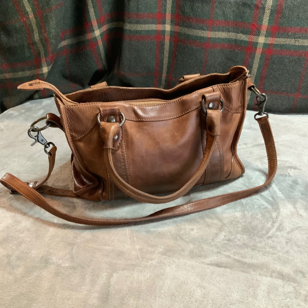 Frye Cognac Brown Leather Satchel Top Handle Crossbody Bag